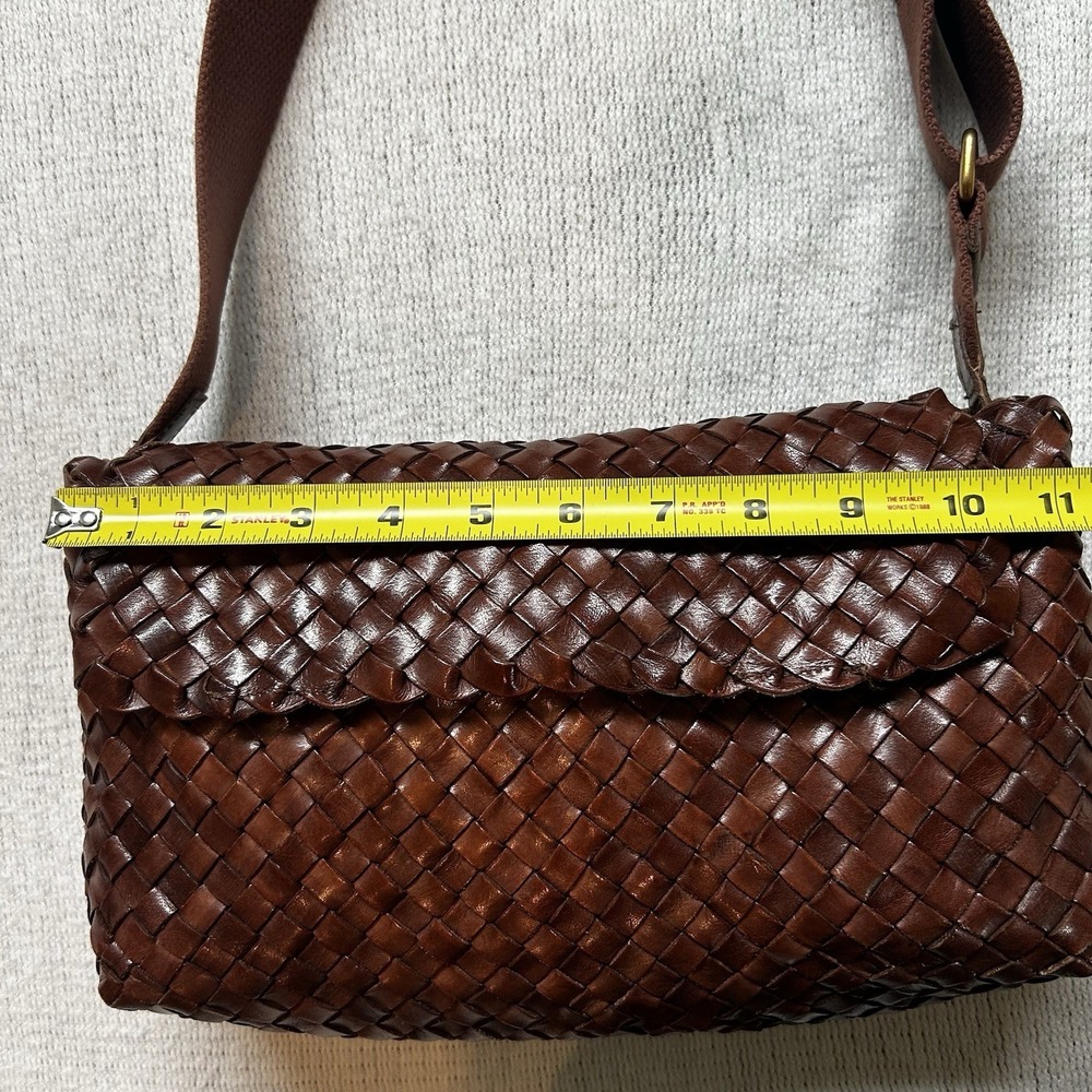 Loeffler Randall Woven Leather Shoulder Bag Brown Purse Wide Strap Adjustable - Picture 11 of 16